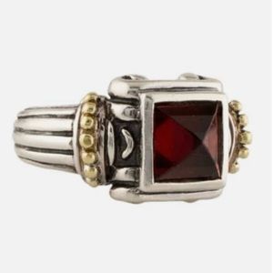 Fred 925 Sterling Silver 18kt Gold Garnet Ring Size 8.25